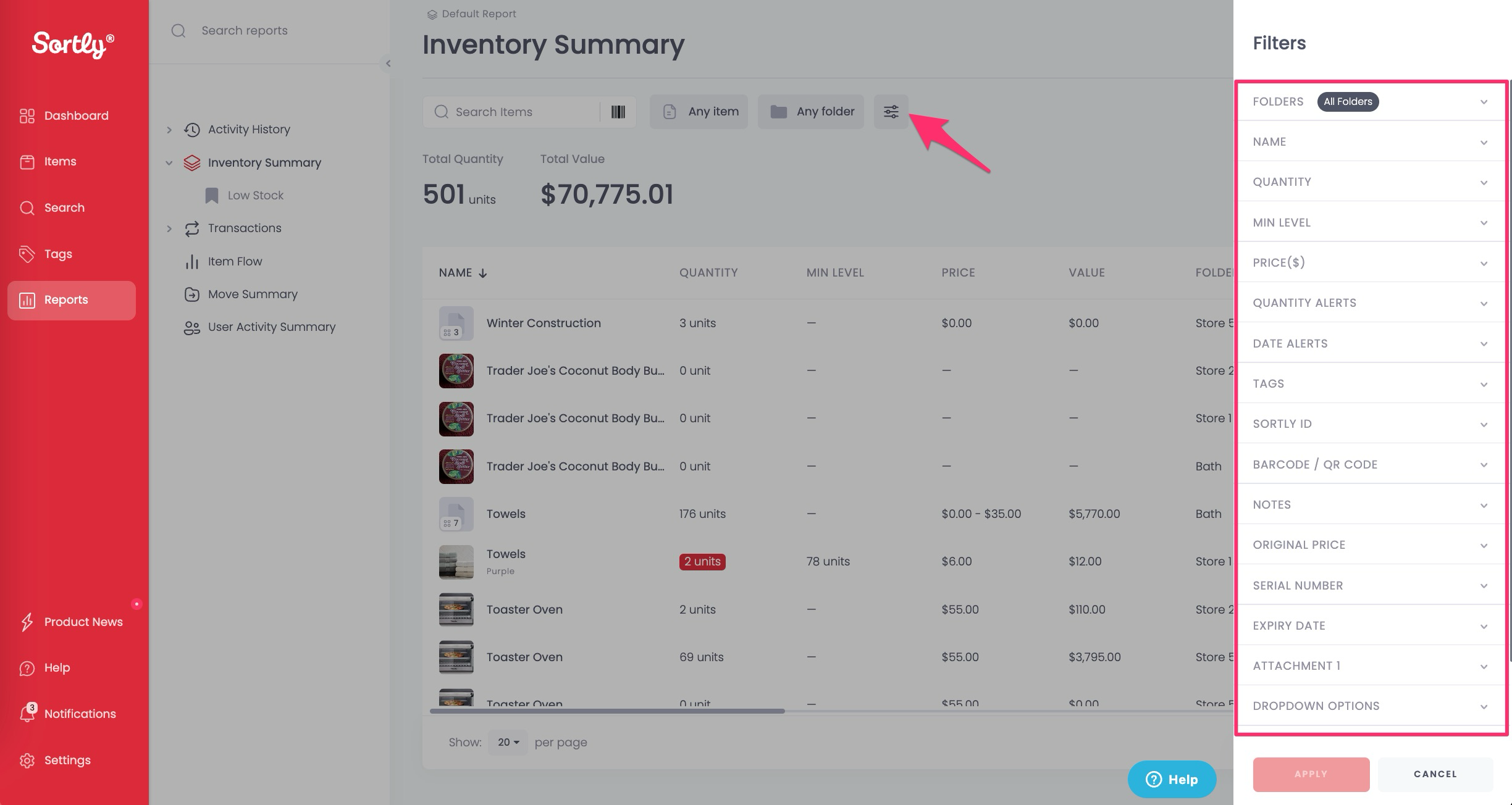 Saved Reports – Sortly Help Center