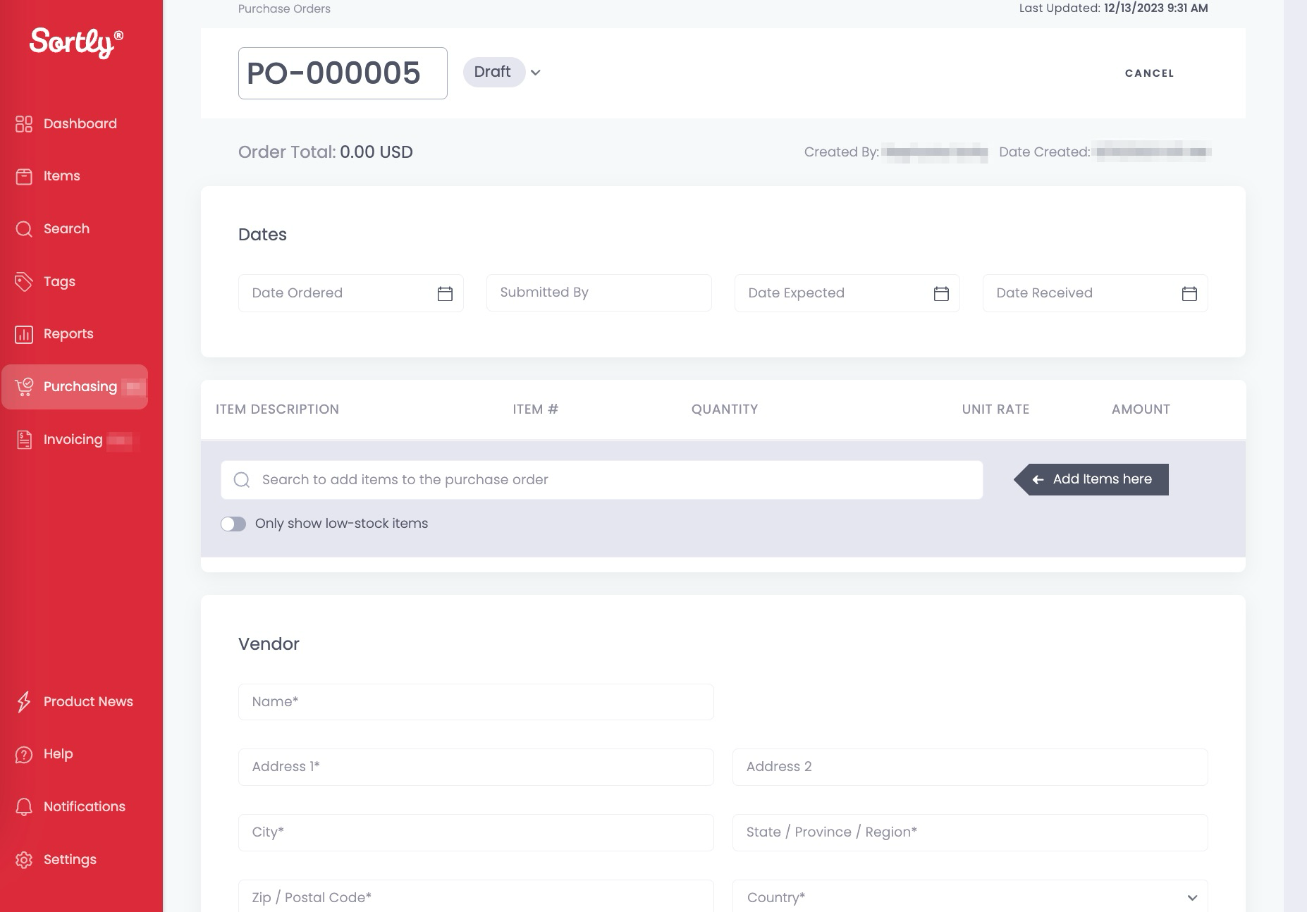 Sorting Items In A Purchase Order