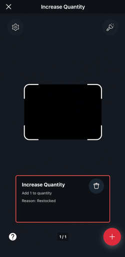 Scanner screen with an Increase Quantity action card ready to scan