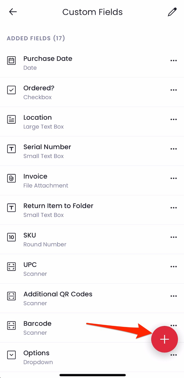 The plus icon on the Custom Fields screen