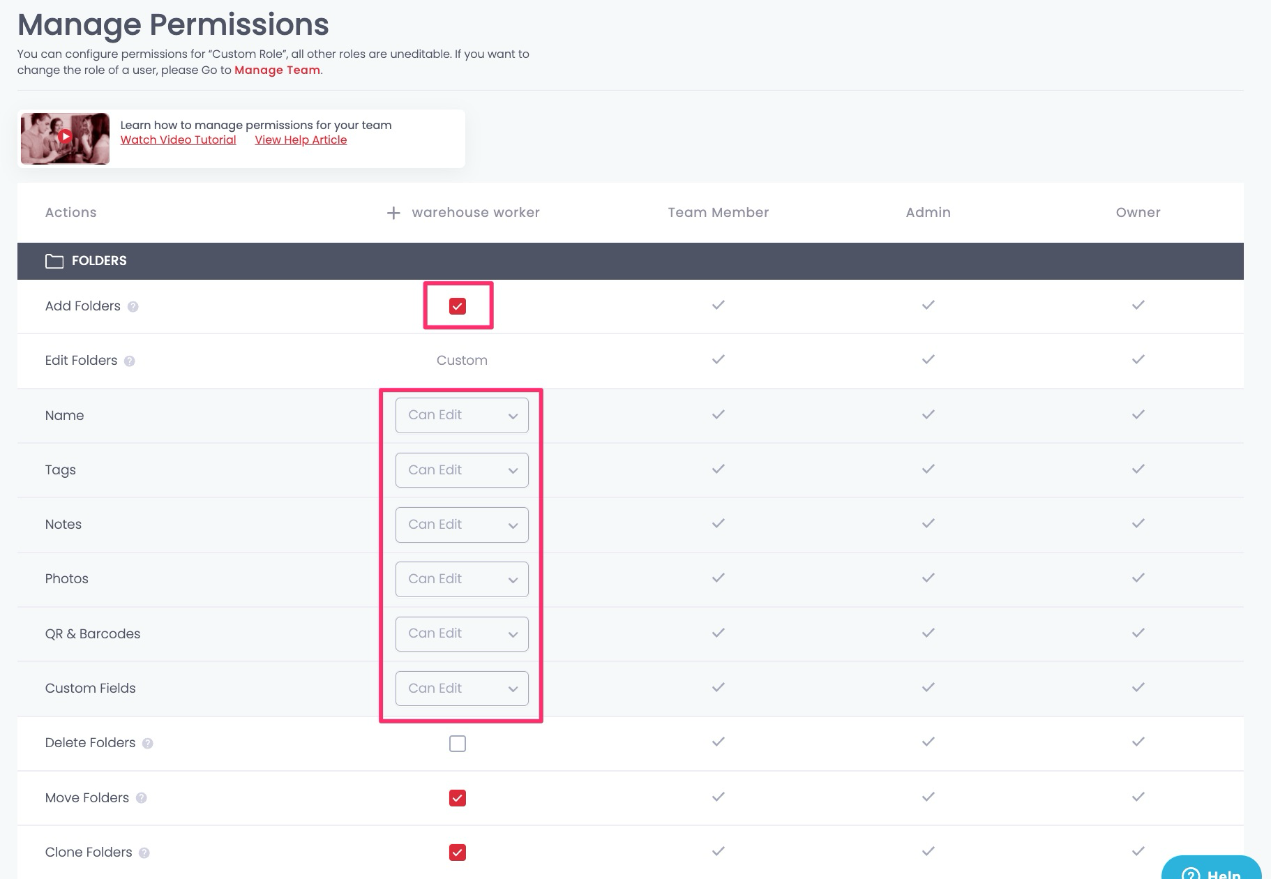 Permissions detail example