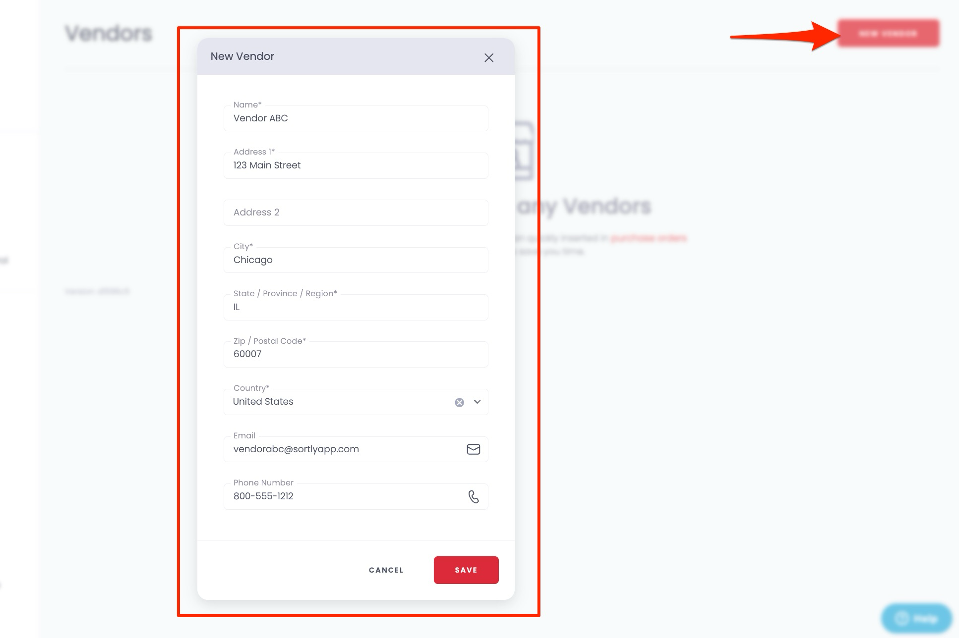 Entering vendor contact and company details