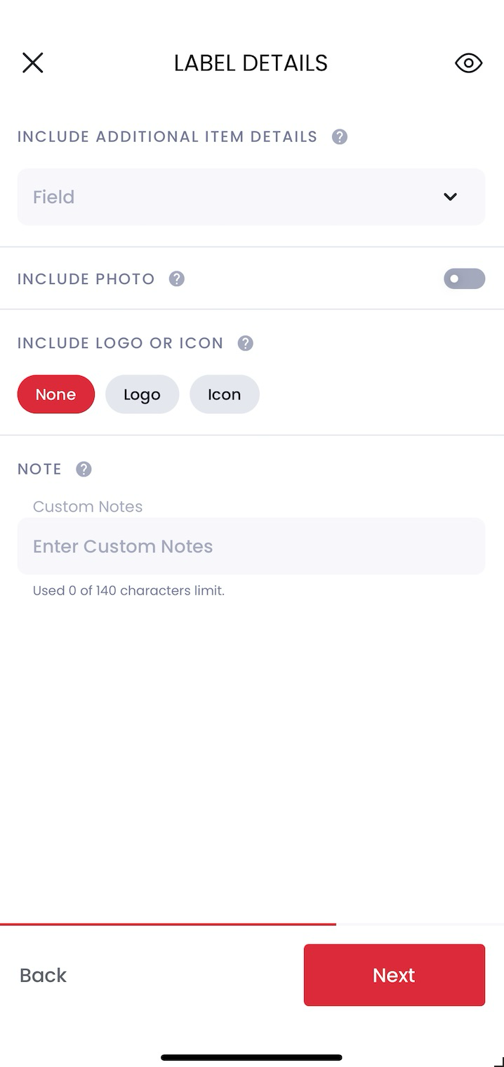 Adding item details to a label on mobile