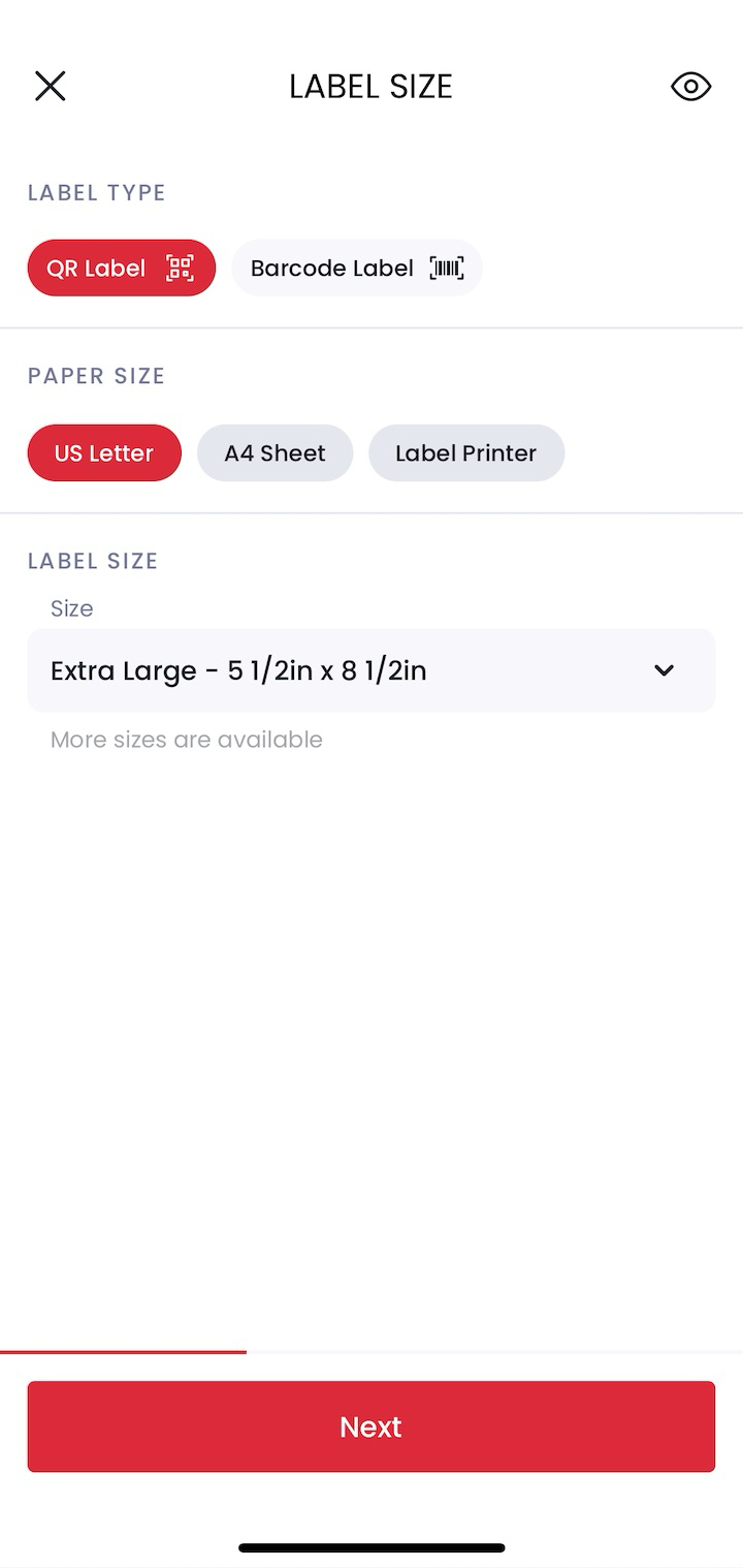 Choosing label type and size on mobile