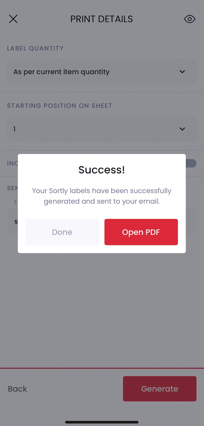 Generating a label PDF on mobile