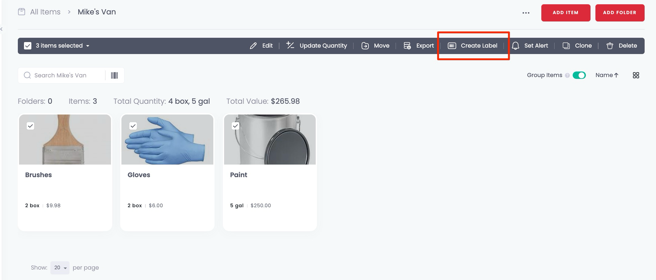 Create Label button in the Bulk Edit Bar