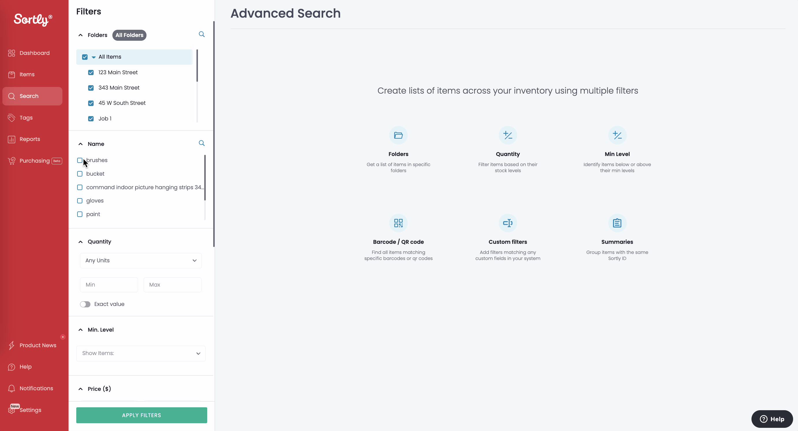 Selecting items via Advanced Search