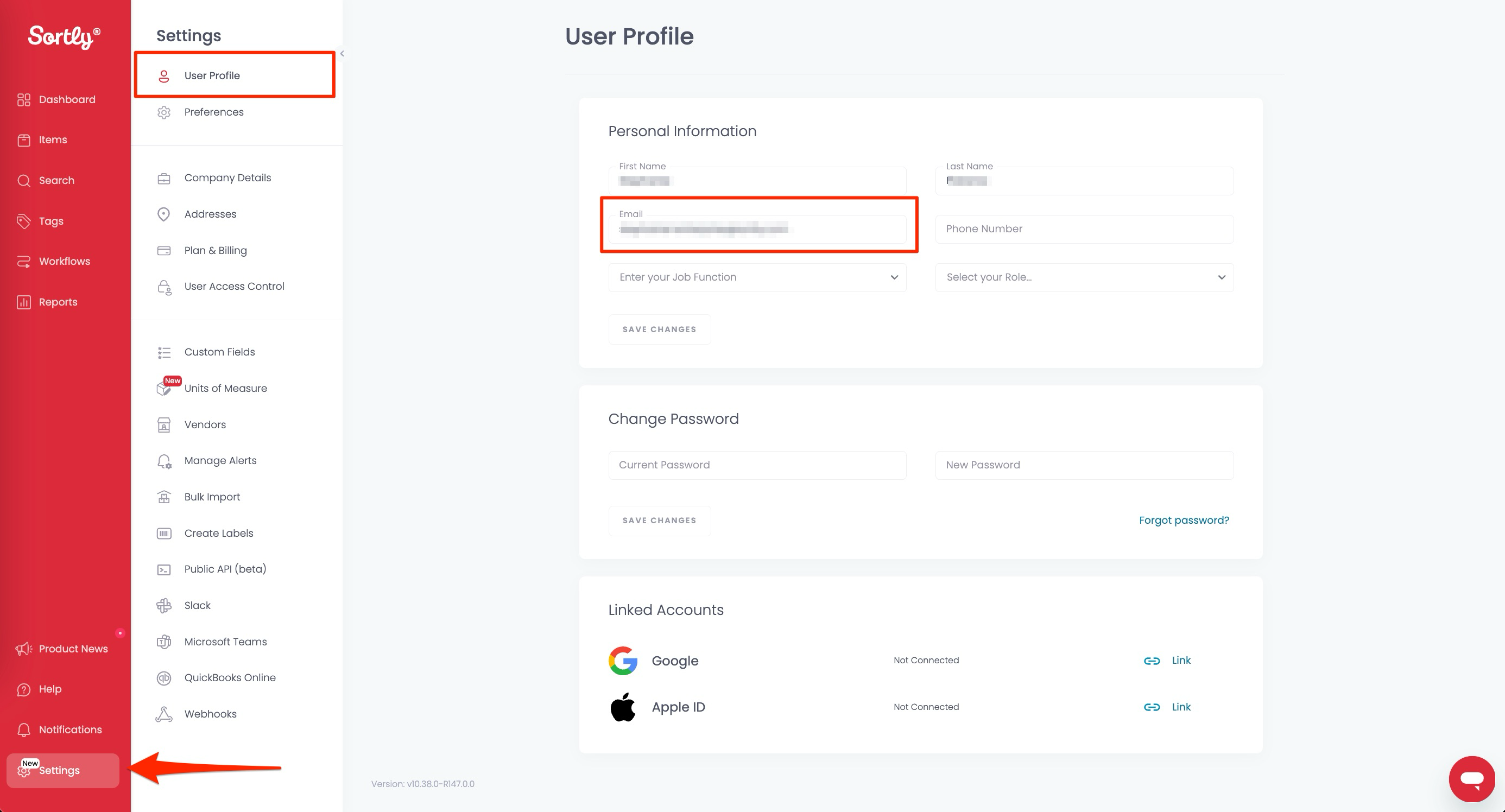Navigating to User Profile in Settings