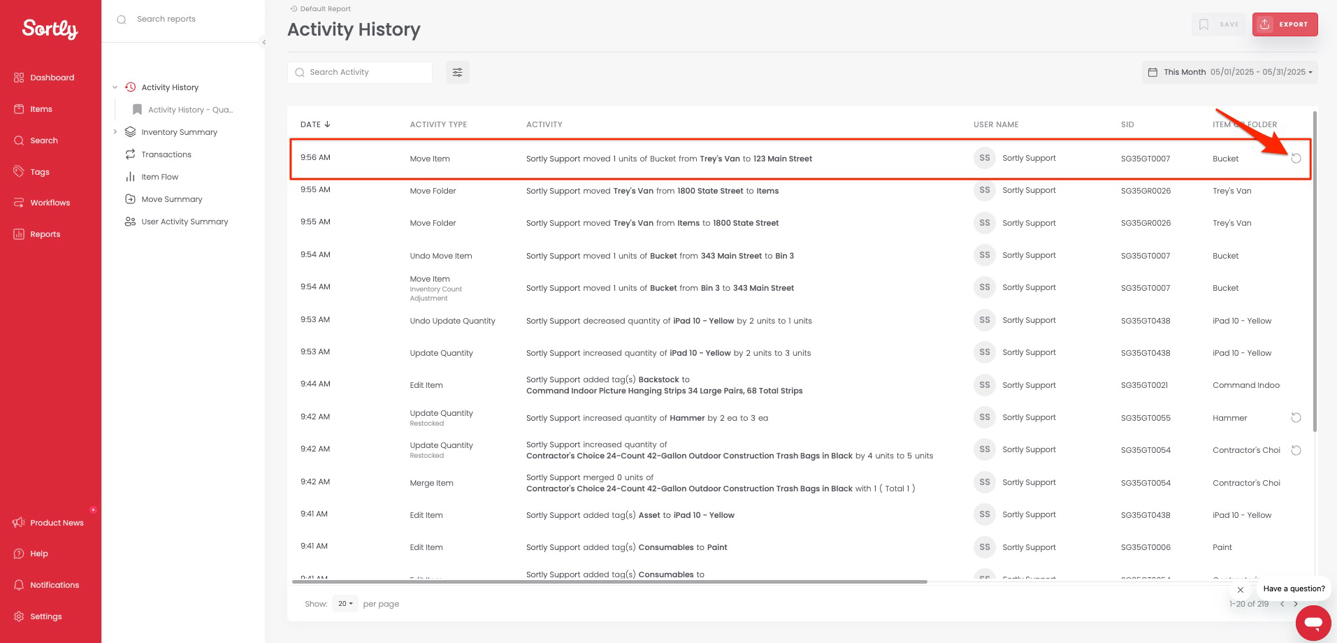 Finding an action to undo in Activity History