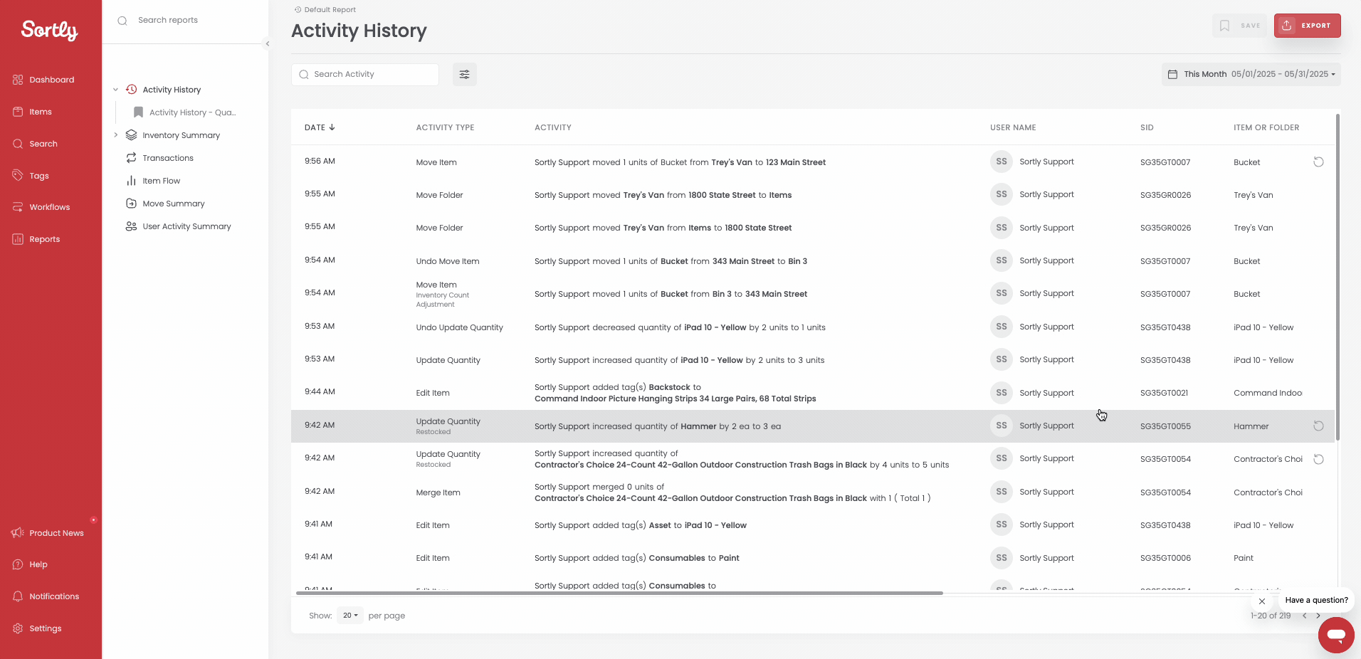 Confirming an undo from Activity History