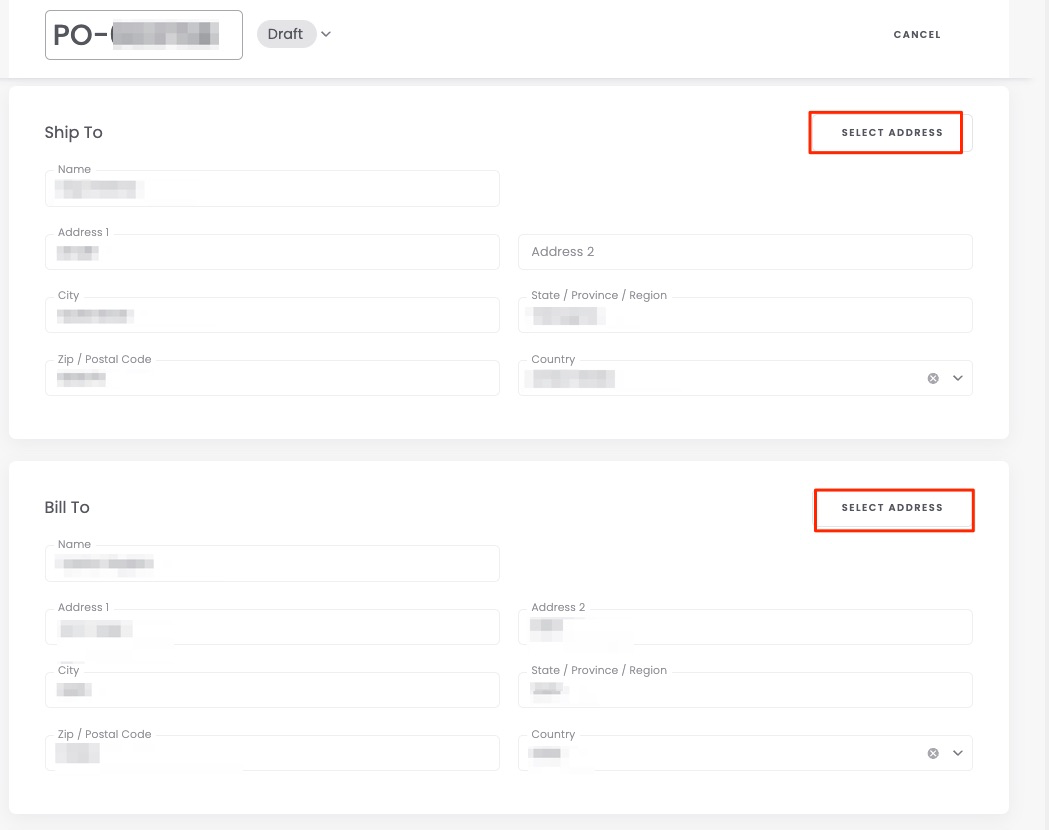 Adding Ship To and Bill To details