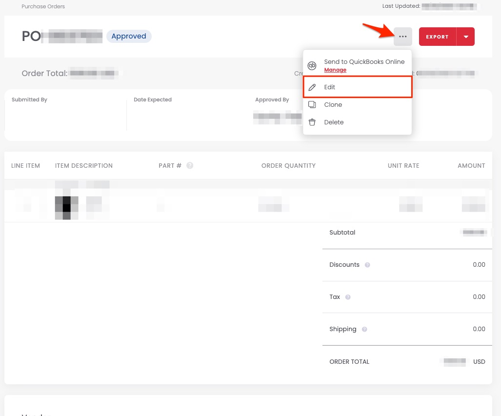 Editing or deleting a Purchase Order