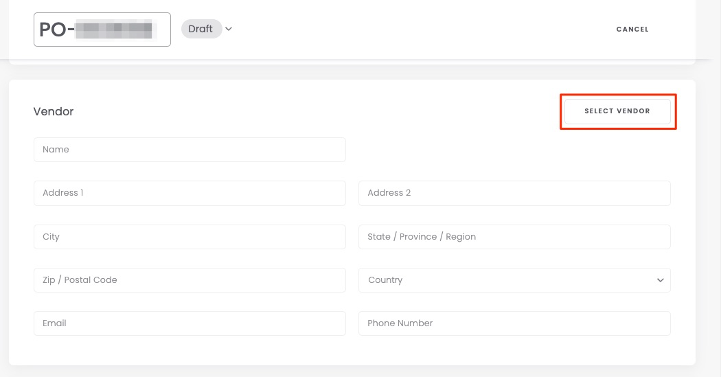 Adding a saved vendor to a Purchase Order