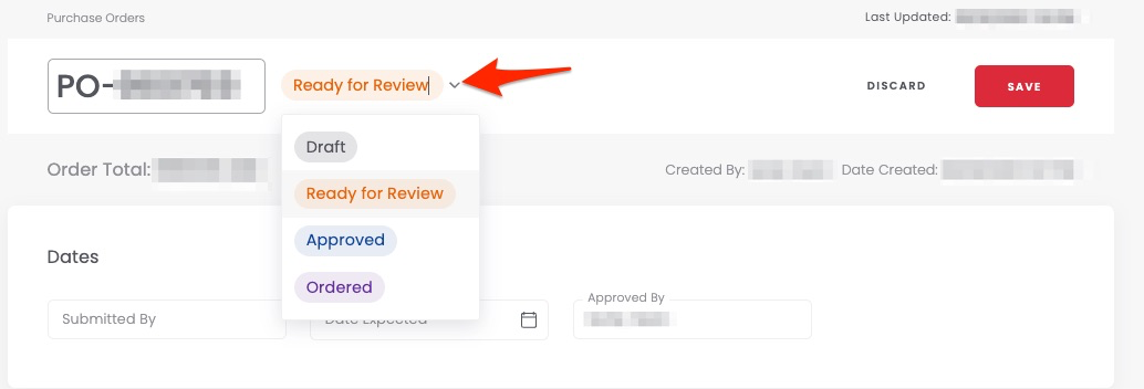 Setting a PO status to Ready for Review
