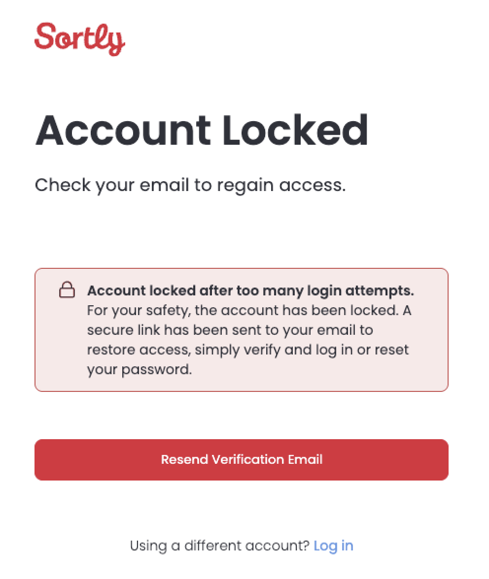 Account locked message after failed login attempts