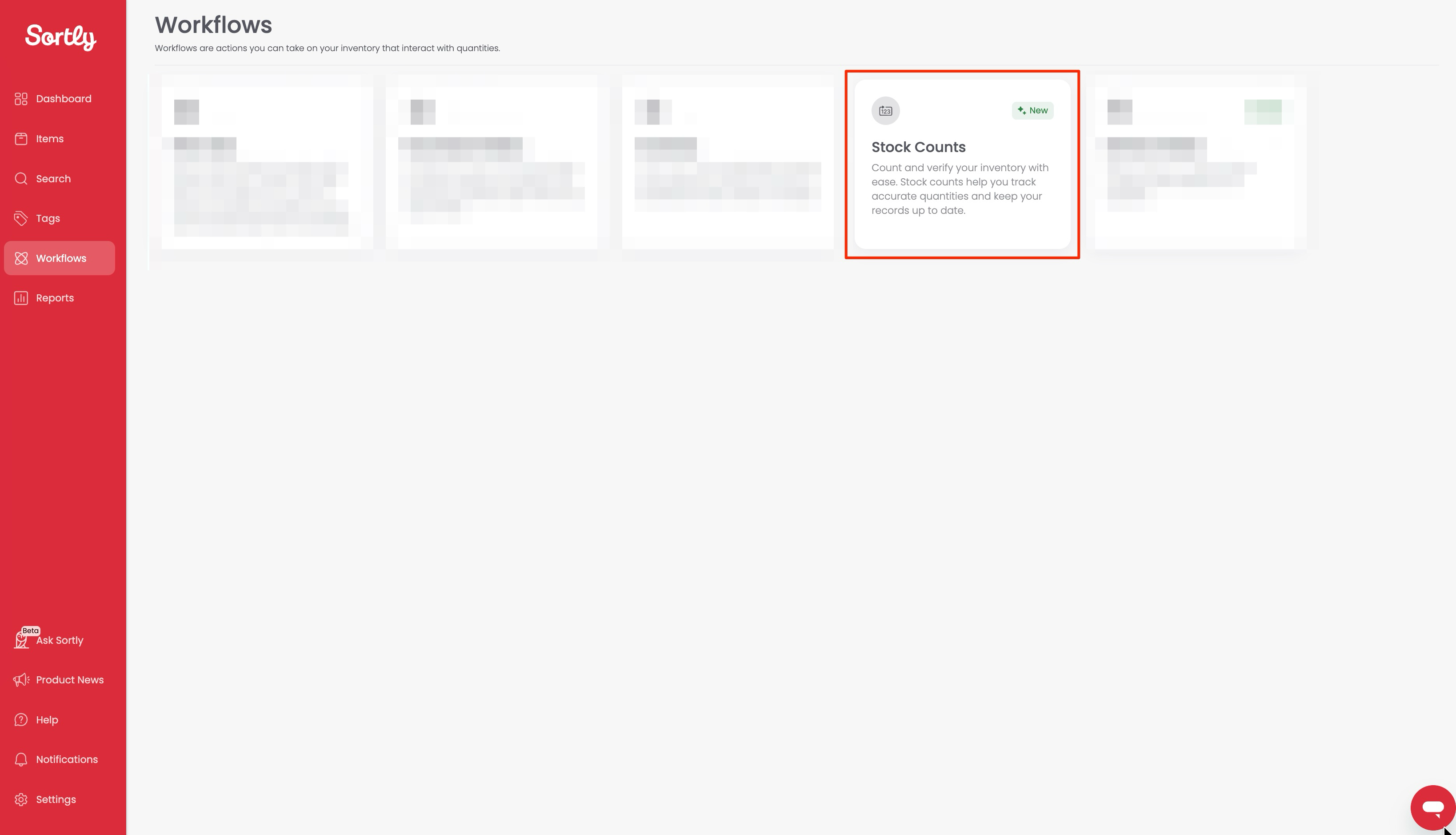 Stock Counts in the Workflows tab