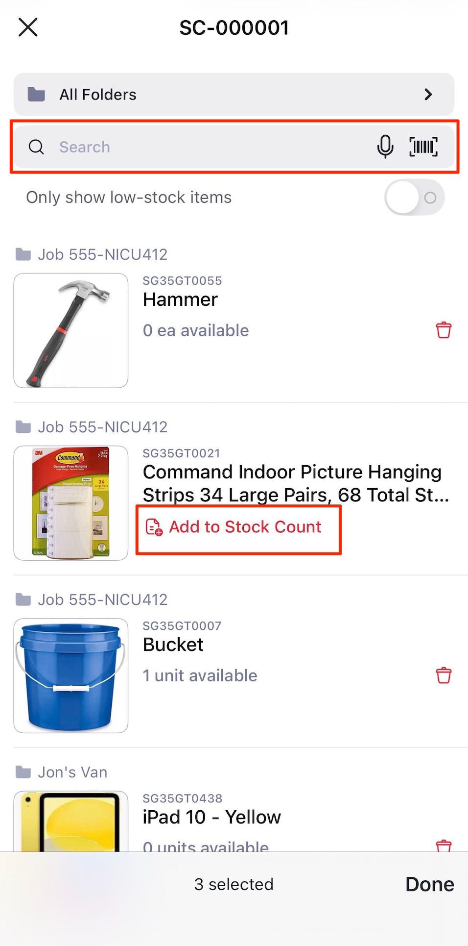 Managing items on mobile