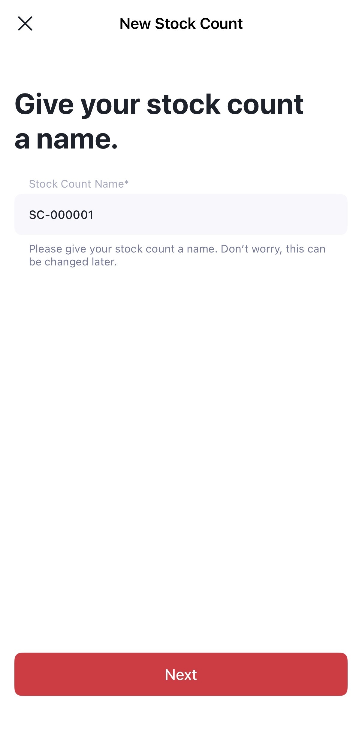 Naming a Stock Count on mobile