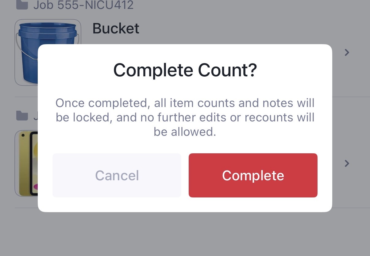 Stock Count completion confirmation on mobile