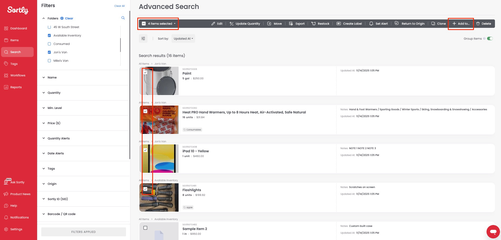 Adding items to a PO from Advanced Search