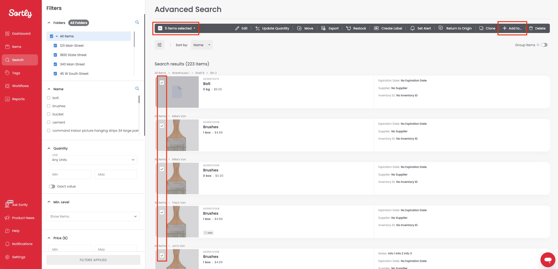 Bulk-selecting items in Advanced Search