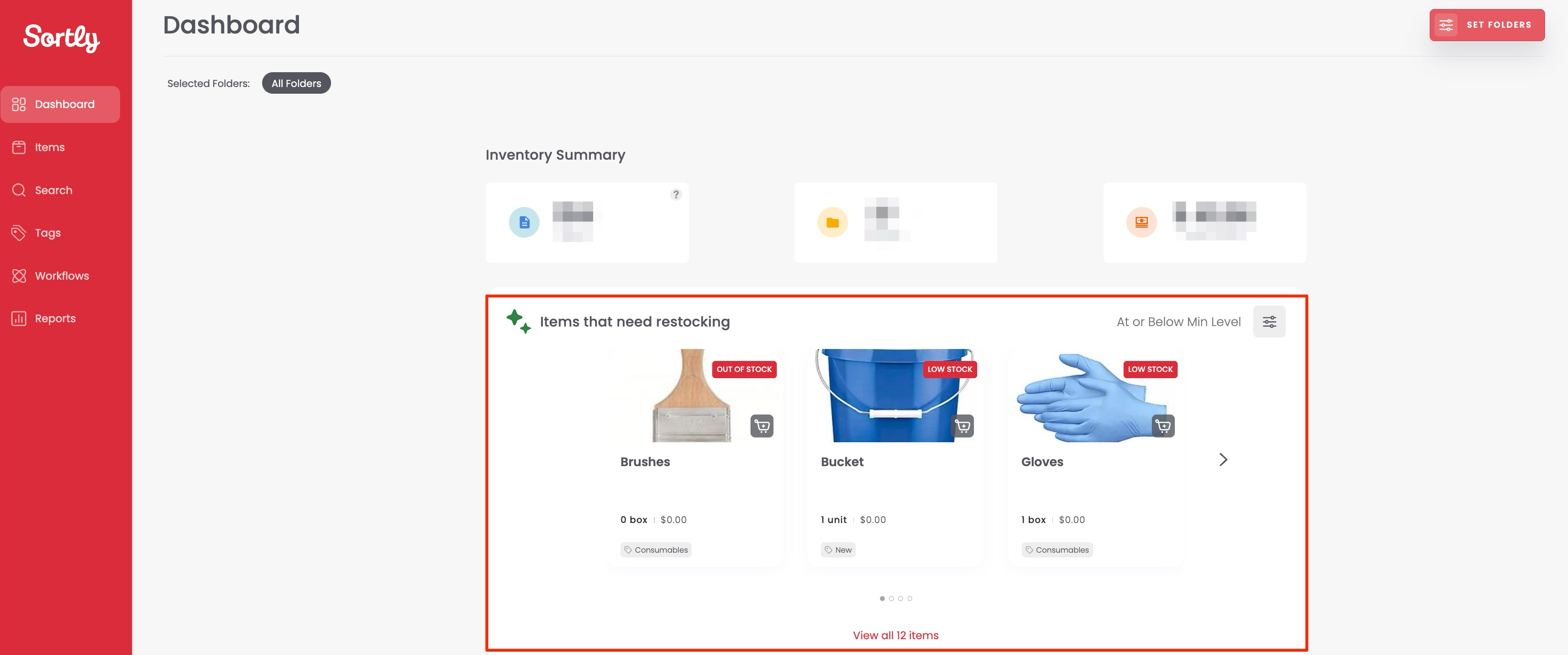 Restock option on the dashboard