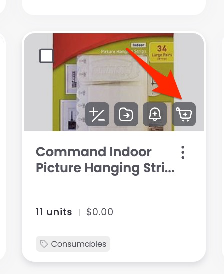Restock icon revealed on hover