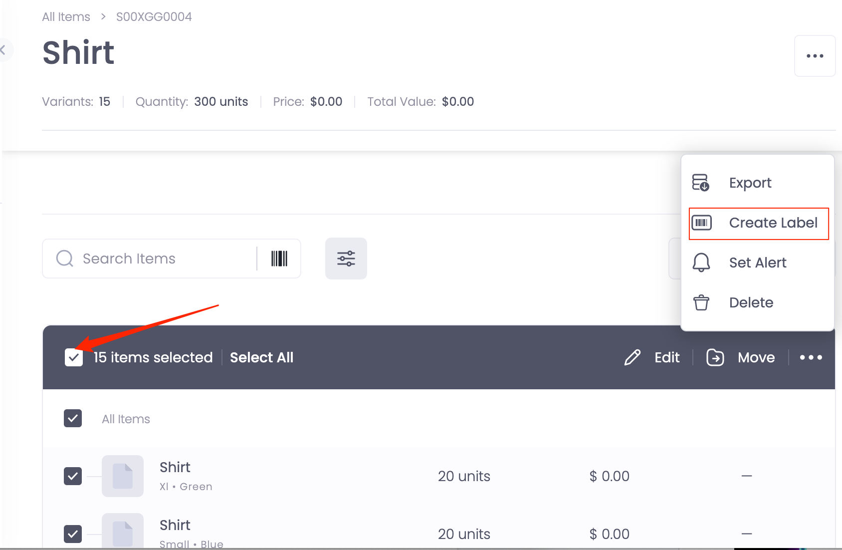 Create label from bulk edit options
