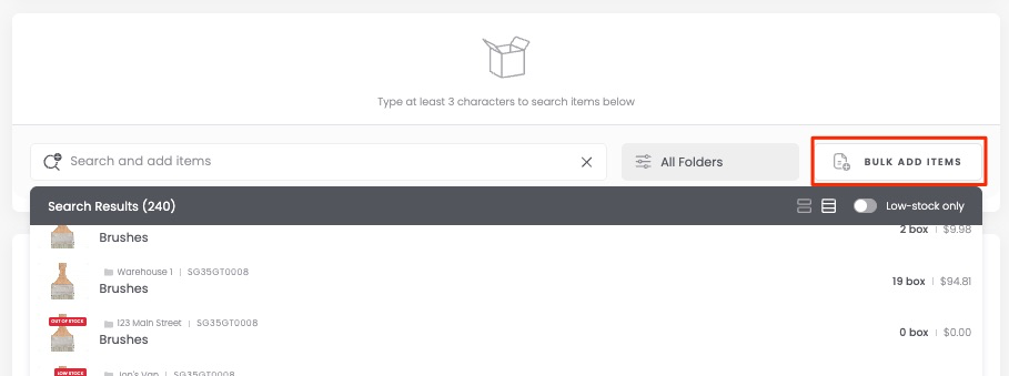 Bulk Add Items on the PO creation page