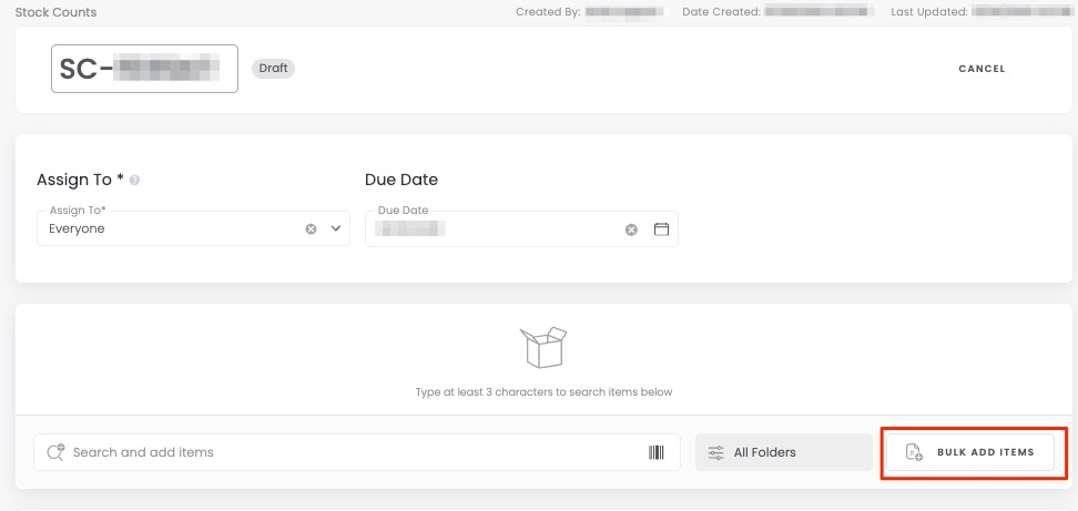 Bulk Add Items on the Stock Count creation page