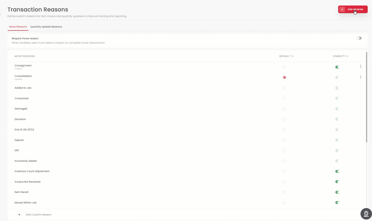 Creating a new custom transaction reason