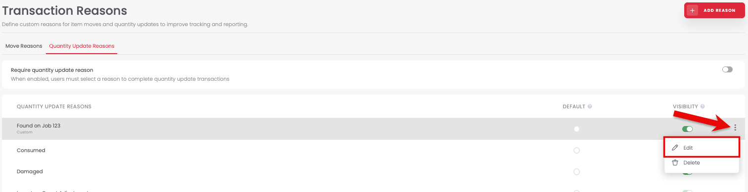 Renaming a custom transaction reason