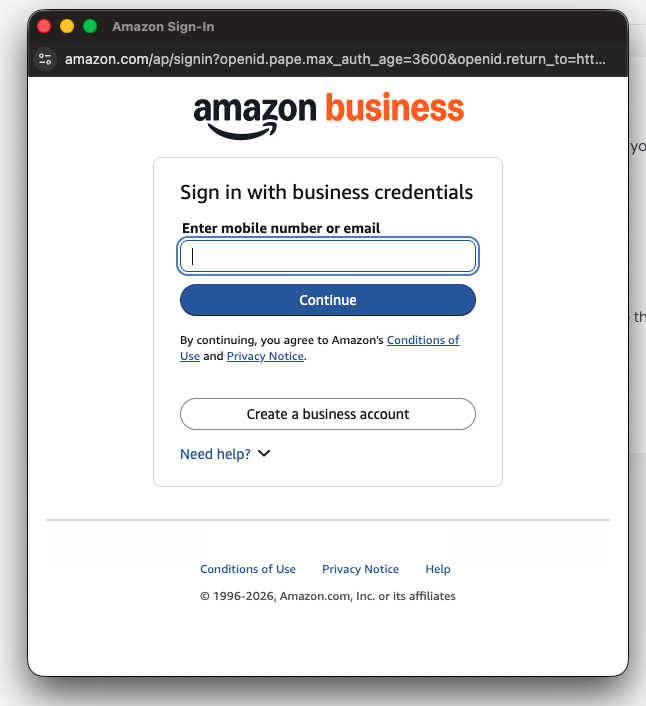 Approving access to Amazon Business