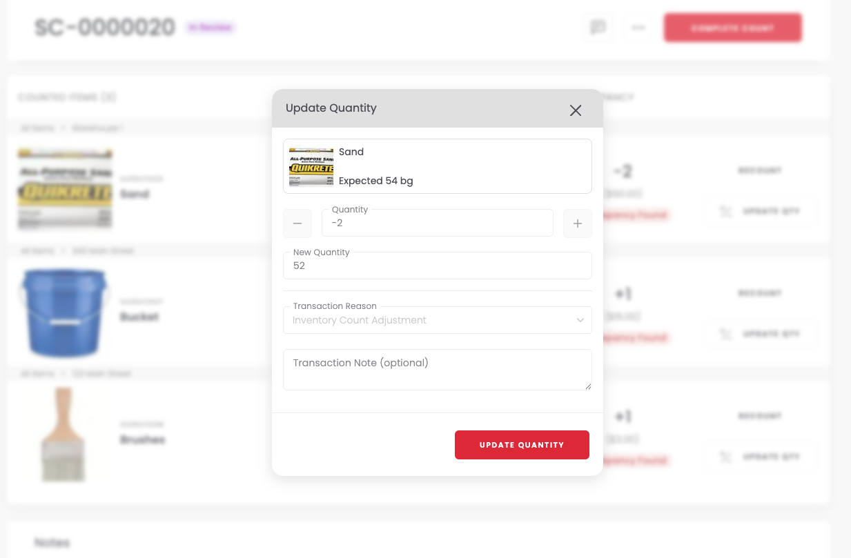 Reviewing and confirming the updated quantity