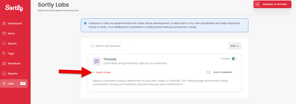 Searching and browsing Labs feature cards