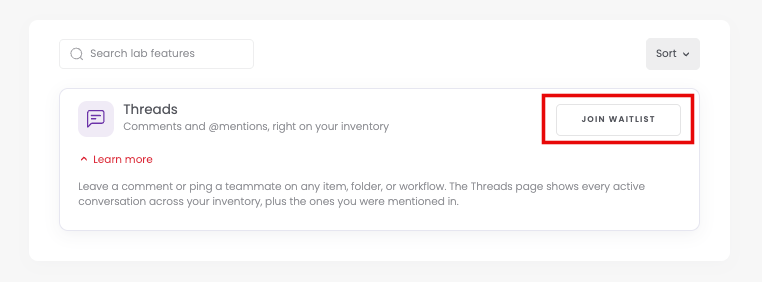 The Join Waitlist button on a Labs feature card