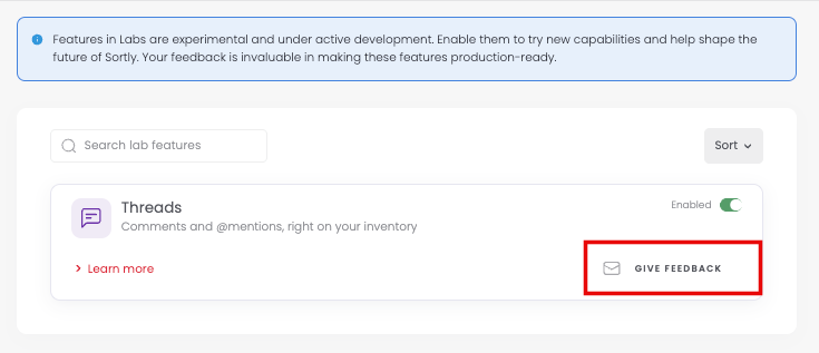 The Give Feedback form for a Labs feature