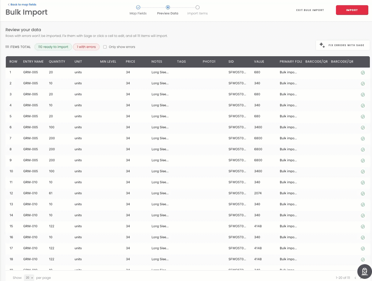 Fixing errors in bulk with Sage