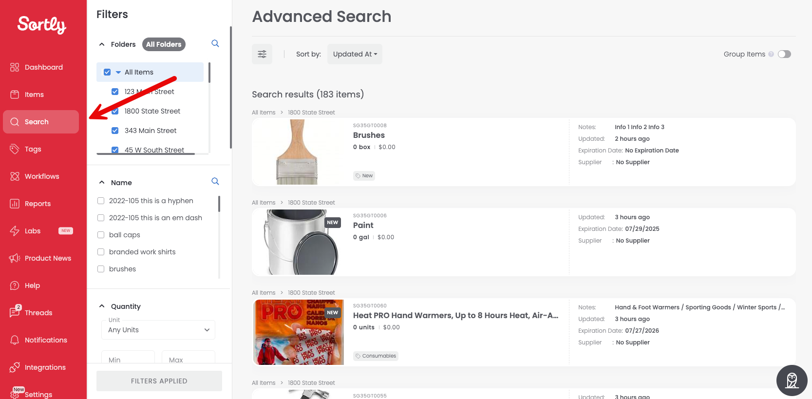 Advanced Search filters