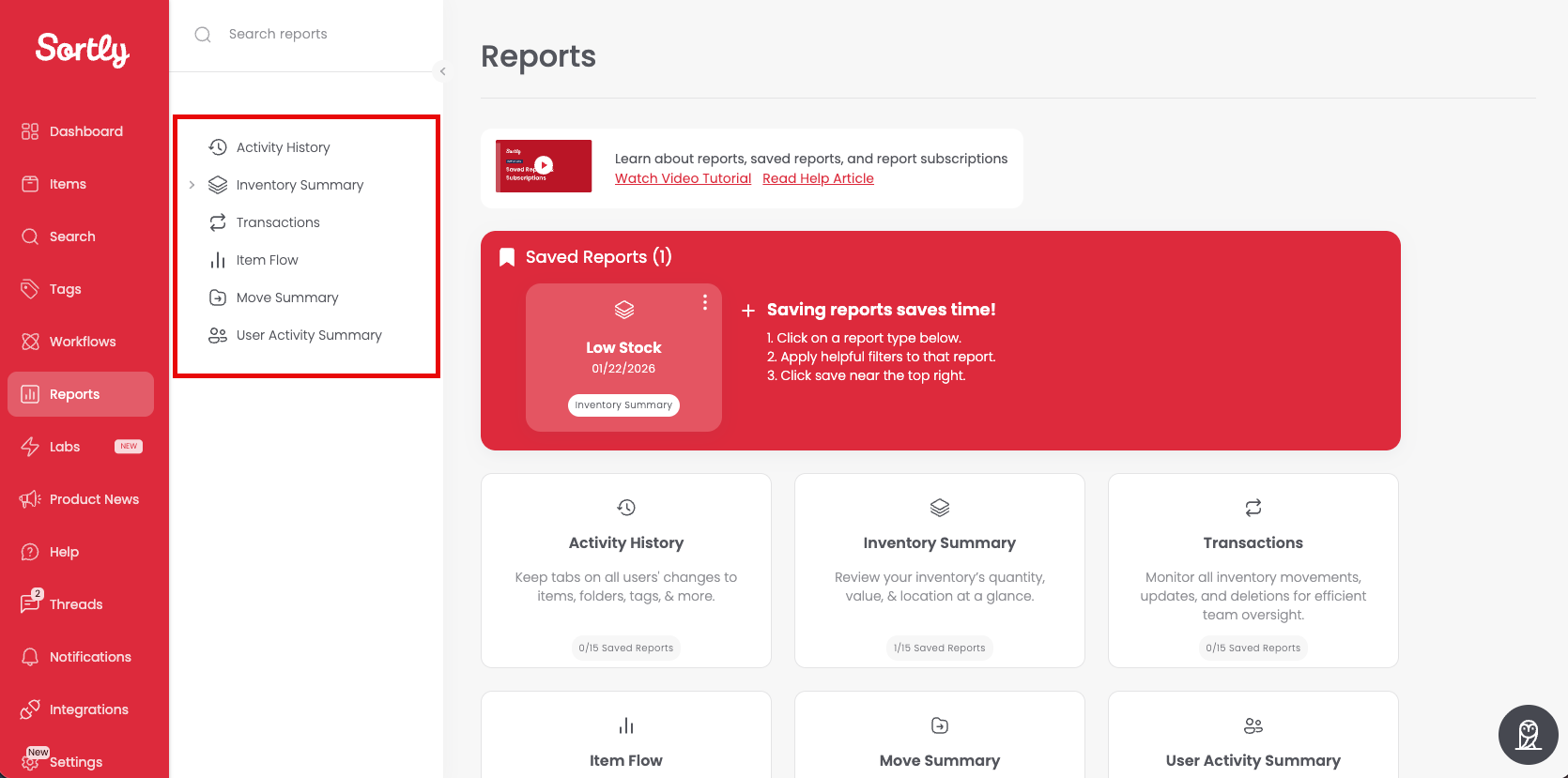 Reports page