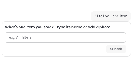 Sortly Assistant asking for one item you stock