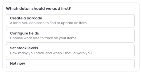 Options for which item detail to add first