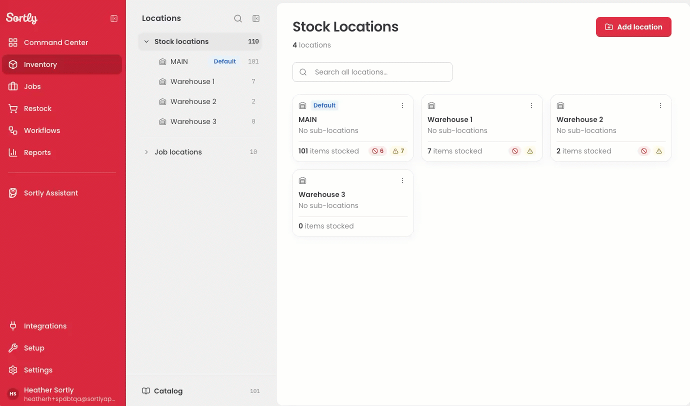 Adding a sub-location in Sortly