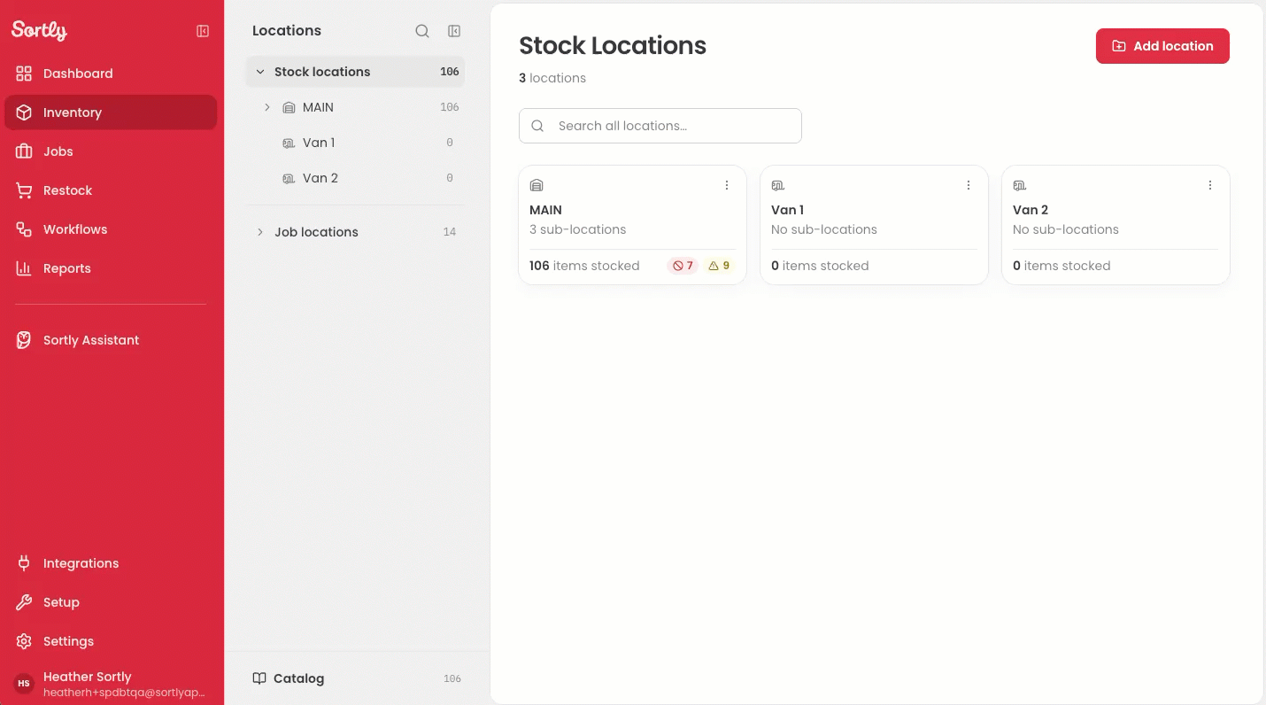 Adding stock from the item details in Sortly