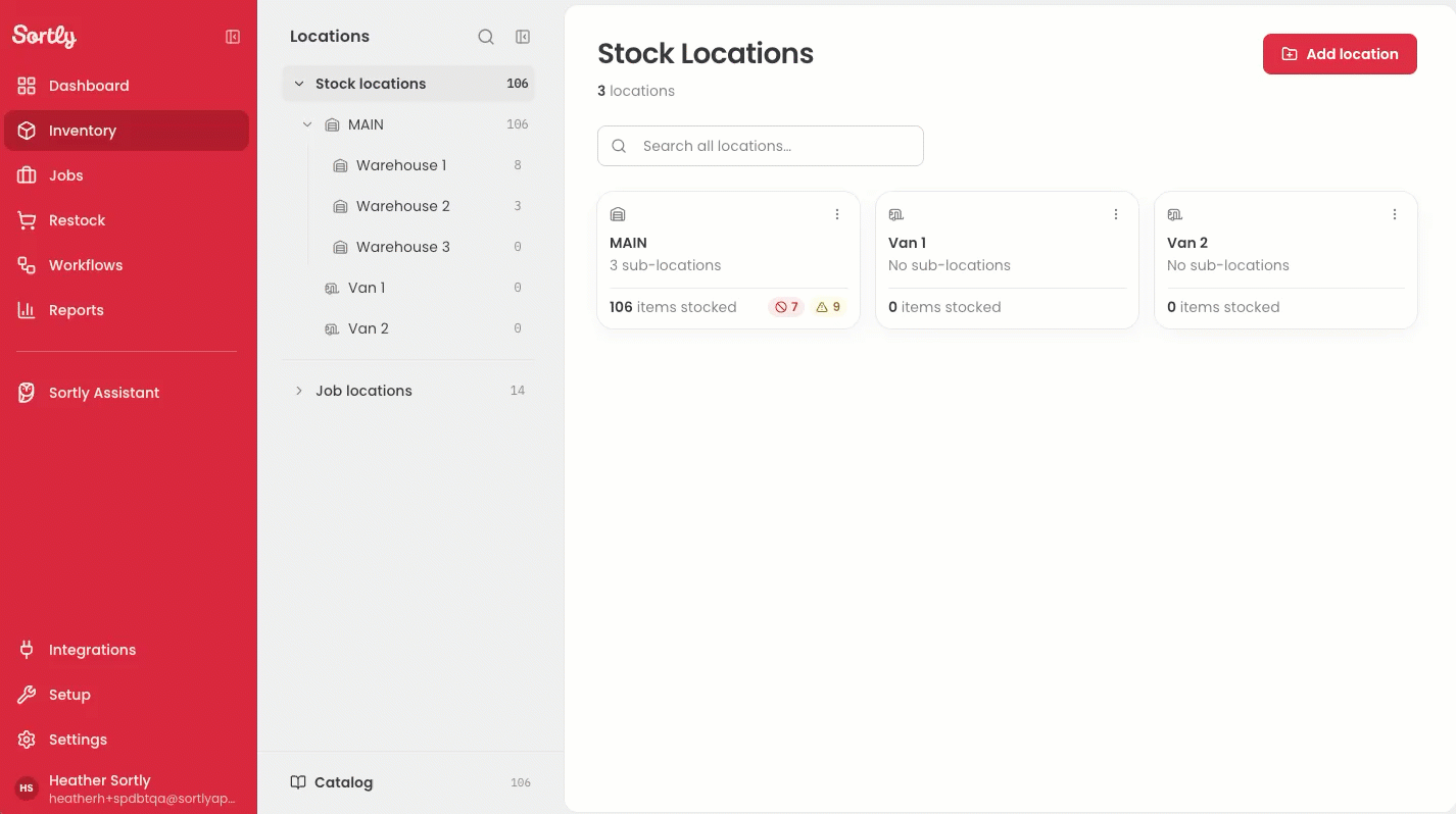 Adding stock from the item card in Sortly