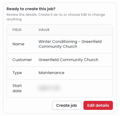 Ready to create this job summary with the Create job and Edit details buttons