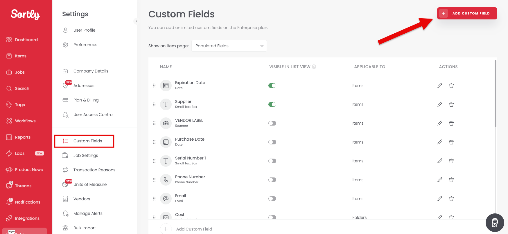 Adding a custom field in Settings