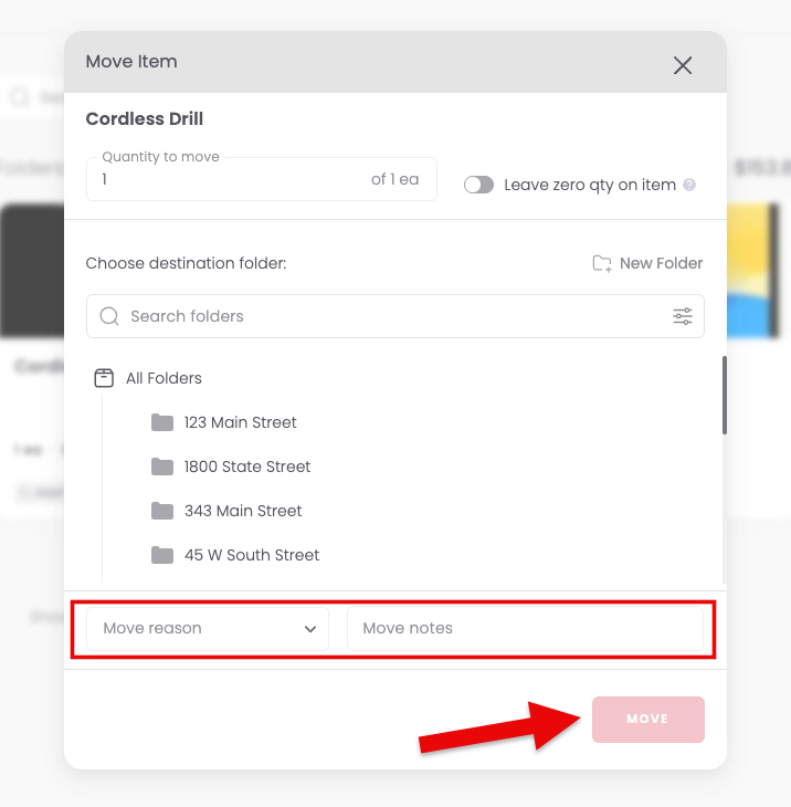 Choosing the quantity and destination folder