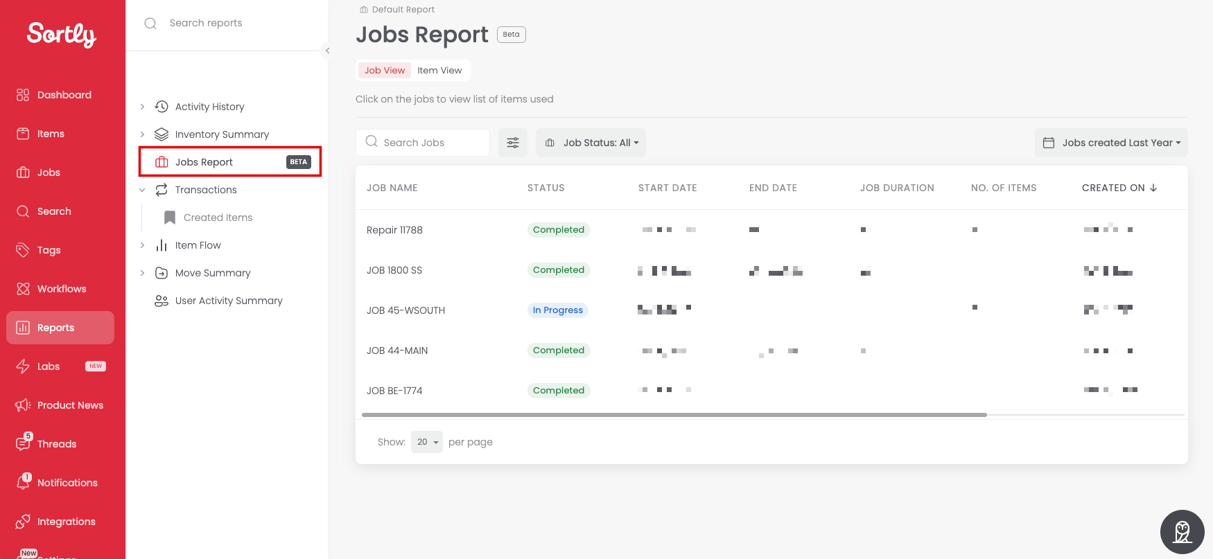 Job Reports view