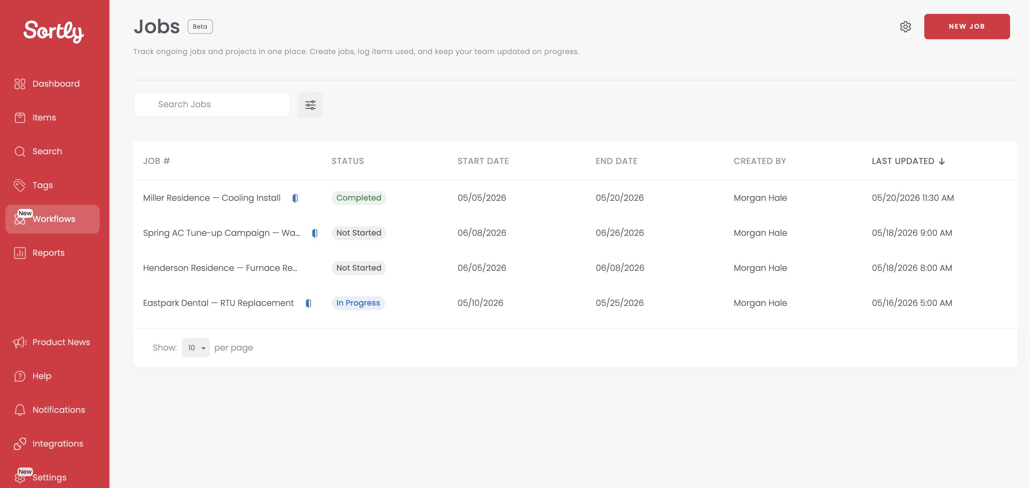 Jobs page showing Housecall Pro job icon